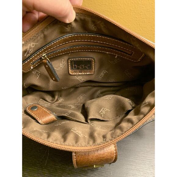 Vintage b.o.c. BORN Crossbody Purse 2 Tone Tan Faux‎ Suede Double Strap - Picture 7 of 15